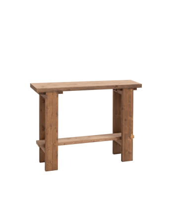Massivholzkonsole in dunklem Eichenfarbton von 120x84 cm.