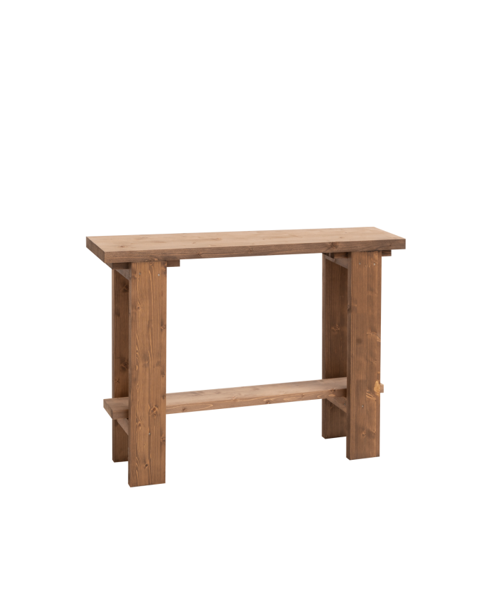 Massivholzkonsole in dunklem Eichenfarbton von 120x84 cm.