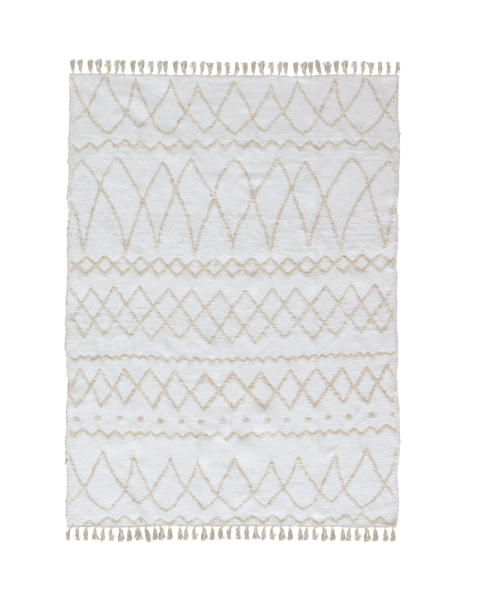 Baumwolle und weiße Jute-Teppich in verschiedenen Größen.