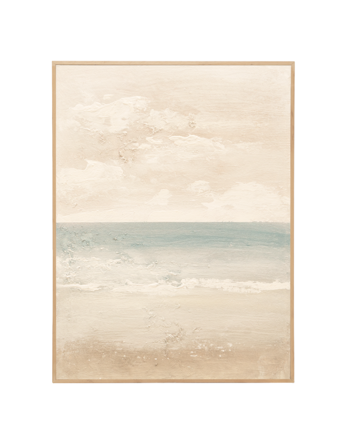 Dekoratives beige und blaues Gemälde auf Baumwollleinwand mit Holzrahmen, handbemalt mit Ölfarbe in verschiedenen Größen.
