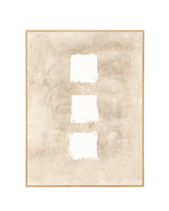 Dekoratives beige weißes Gemälde auf Baumwolle mit handbemaltem Holzrahmen, gemalt mit Ölfarbe in verschiedenen Größen.