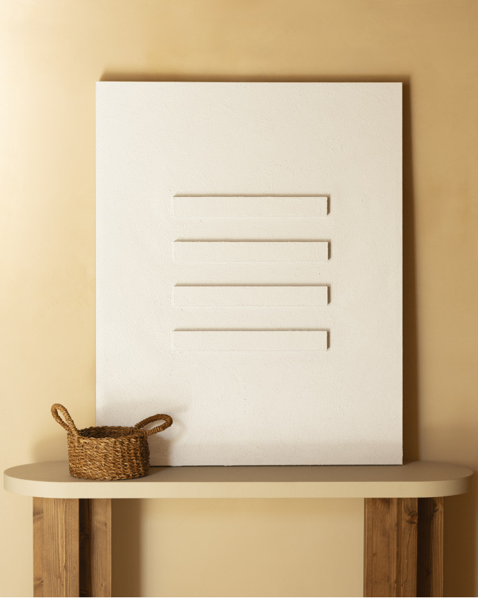 Dekoratives weißes Gemälde auf Leinwand mit handbemaltem Holzrahmen, handgemalt mit Ölfarbe in verschiedenen Größen