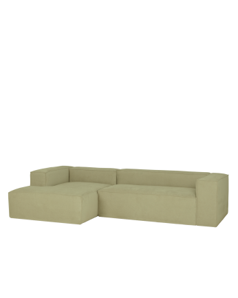 Sofa mit Chaiselongue aus limagrüner Samtstoff in verschiedenen Größen