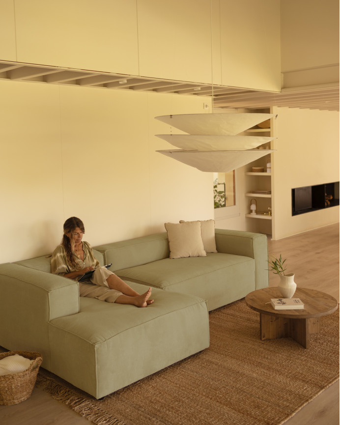 Sofa mit Chaiselongue aus limagrüner Samtstoff in verschiedenen Größen