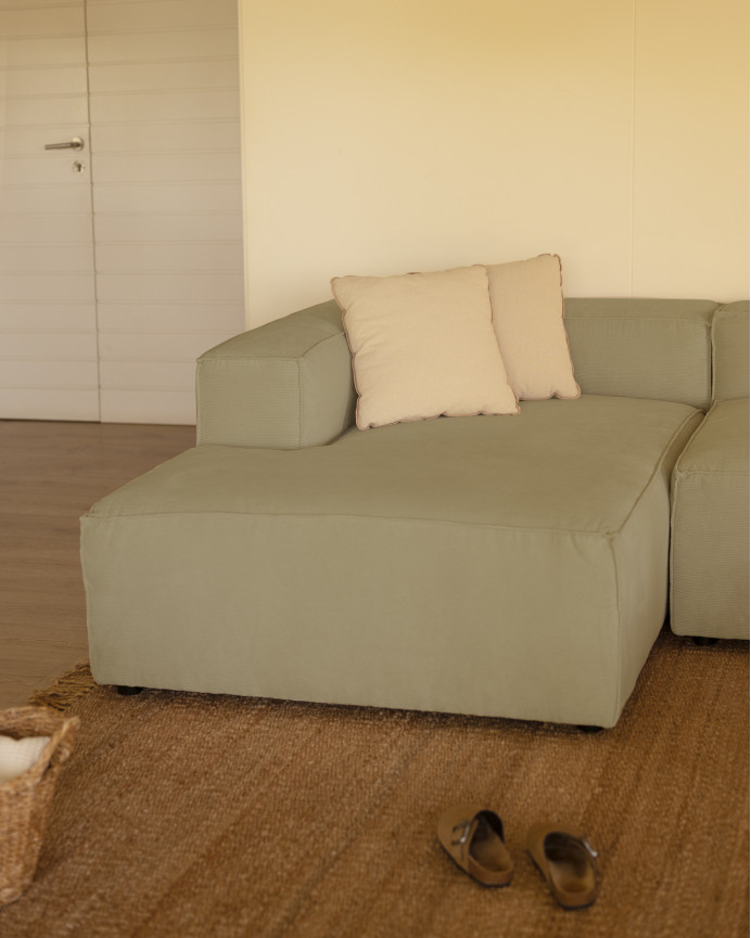 Sofa mit Chaiselongue aus limagrüner Samtstoff in verschiedenen Größen