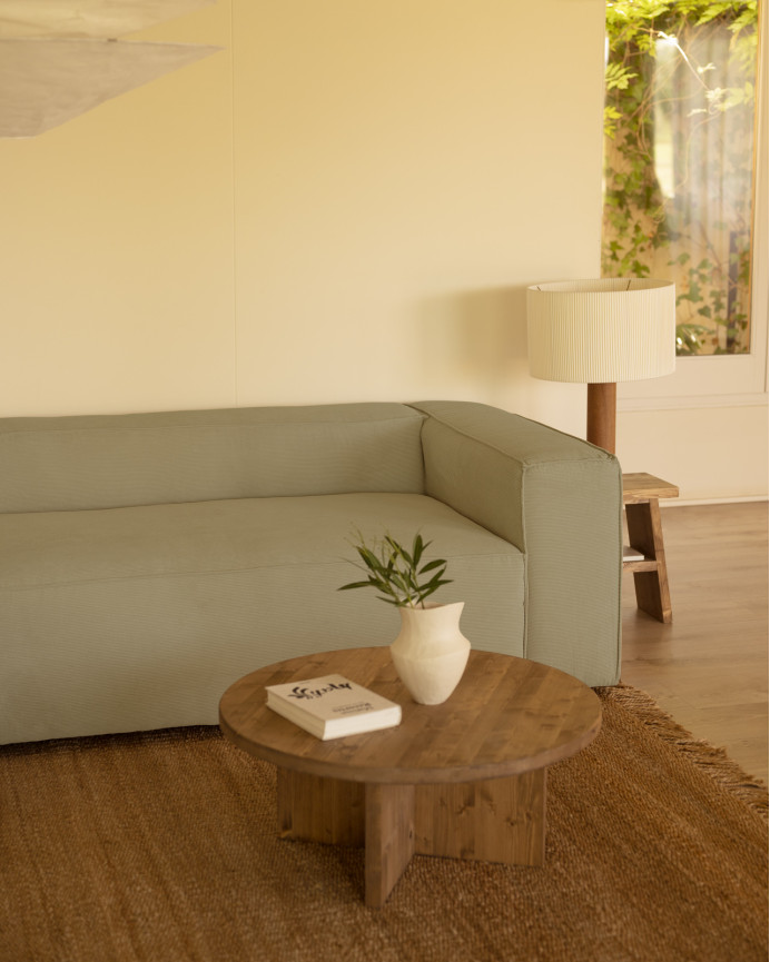 Sofa mit Chaiselongue aus limagrüner Samtstoff in verschiedenen Größen