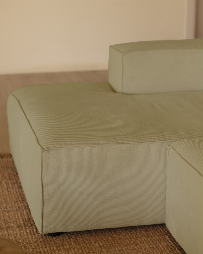 Sofa mit Chaiselongue aus limagrüner Samtstoff in verschiedenen Größen