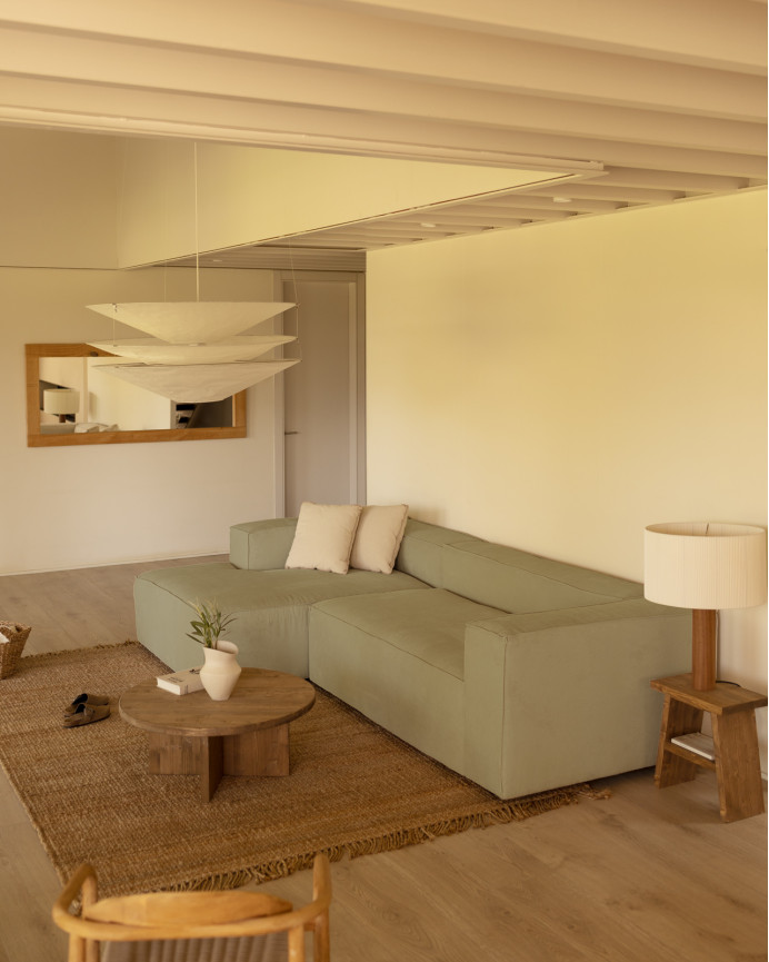 Sofa mit Chaiselongue aus limagrüner Samtstoff in verschiedenen Größen