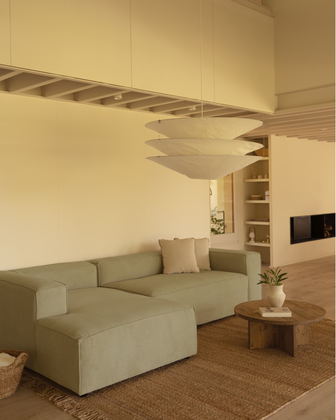 Sofa mit Chaiselongue aus limagrüner Samtstoff in verschiedenen Größen