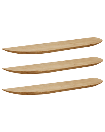 Pack 3 runde schwebende Regale aus massiver Eiche mittlerer Farbe in verschiedenen Größen.