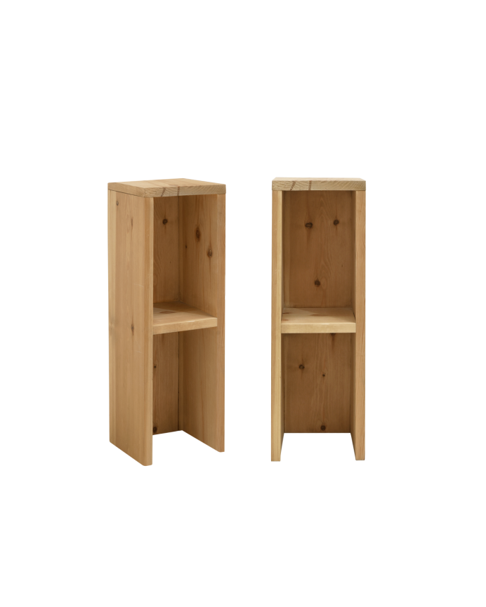 Pack 2 Nachttische oder Beistelltische aus massivem Eichenholz in mittlerem Ton 60x20cm.