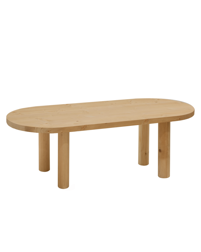 Ovaler massiver Eichentisch im mittleren Rotton von 40x120cm.