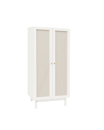 Massivholzschrank mit Leinenstoff in Weiß in den Maßen 180x80cm