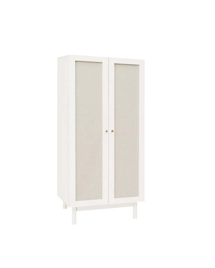 Massivholzschrank mit Leinenstoff in Weiß in den Maßen 180x80cm