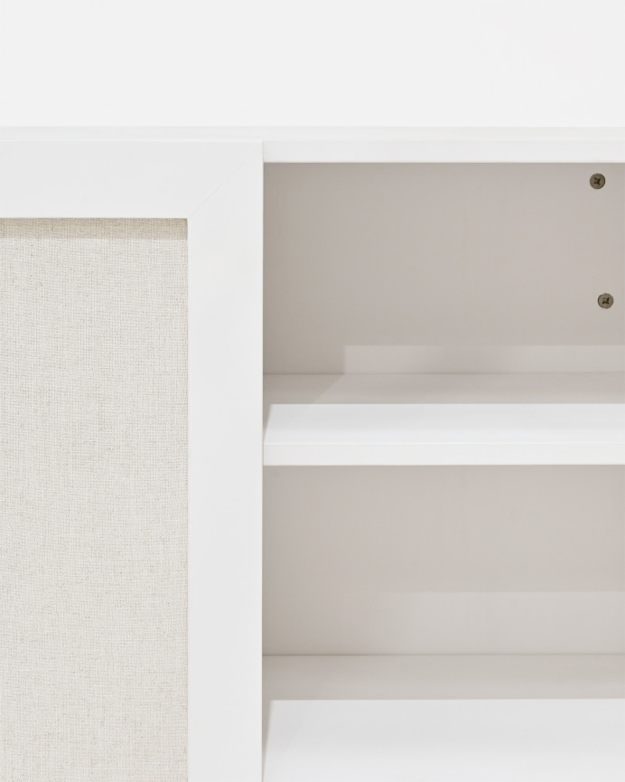Massivholzschrank mit Leinenstoff in Weiß in den Maßen 180x80cm