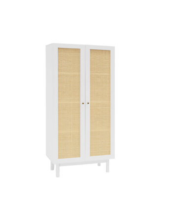 Massiver Holzschrank mit Rattan-Kern in Weiß, Maße 180x80cm