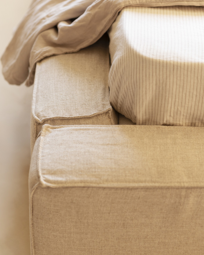 Abnehmbares Leinenbett in Beige für Matratzen in verschiedenen Größen.