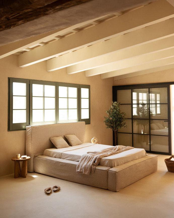 Abnehmbares Leinenbett in Beige für Matratzen in verschiedenen Größen.