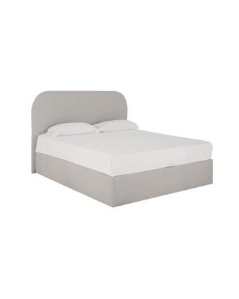 Bett mit hellem grauen Bettkasten für Matratzen in verschiedenen Größen