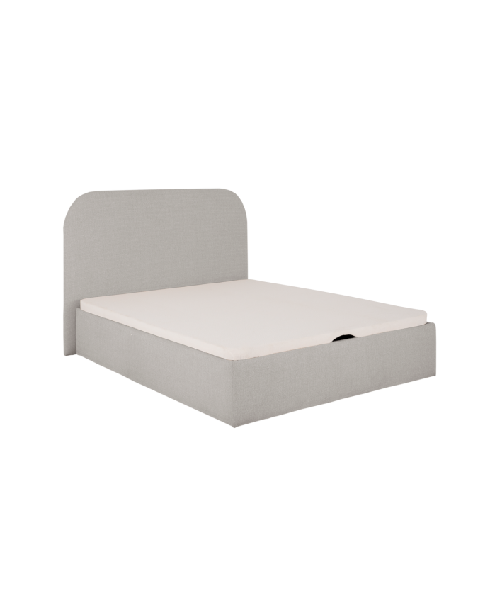 Bett mit hellem grauen Bettkasten für Matratzen in verschiedenen Größen
