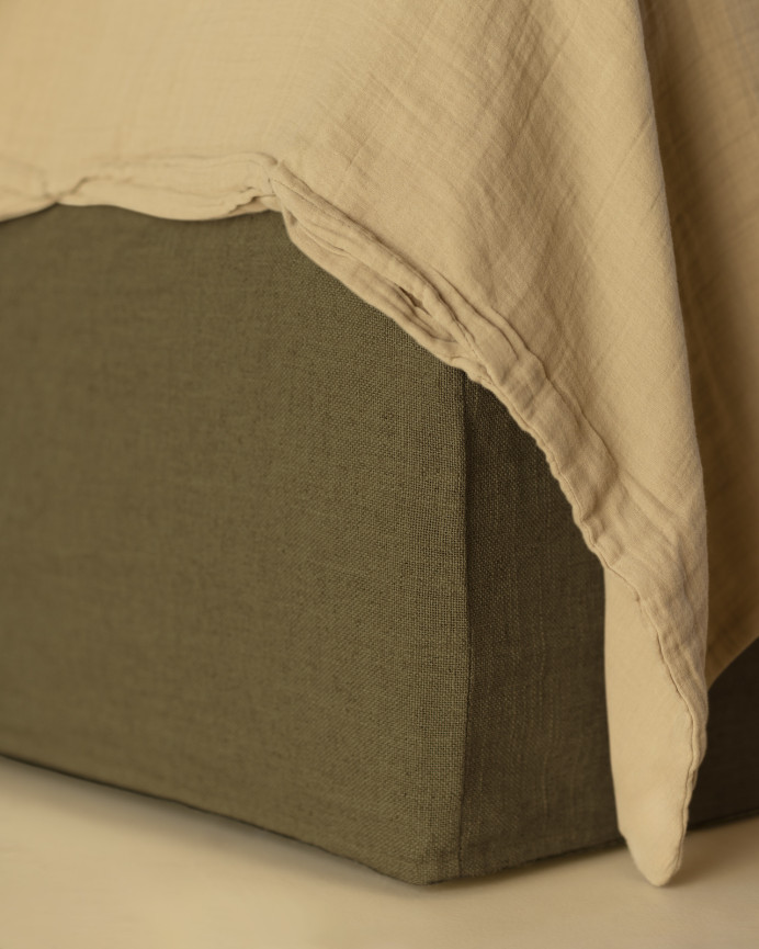 Abnehmbares Leinen-Sofa in Grün für Matratzen in verschiedenen Größen.