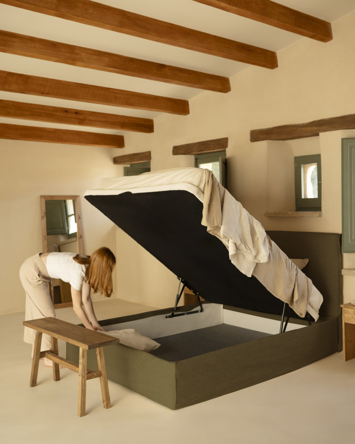 Abnehmbares Leinen-Sofa in Grün für Matratzen in verschiedenen Größen.
