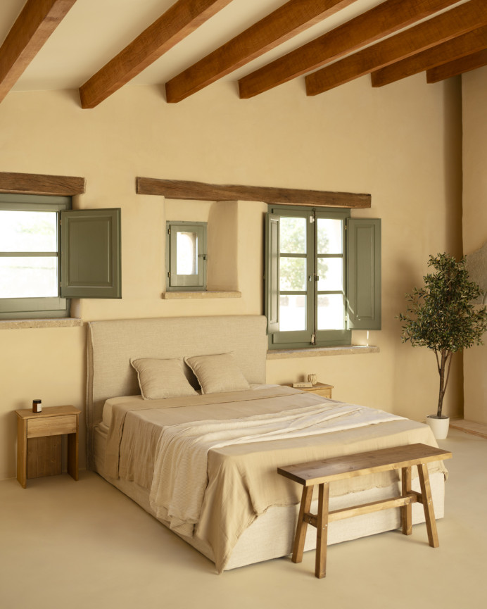 Abnehmbares Leinensofa in Beige für Matratze in verschiedenen Größen.