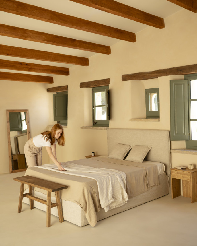 Abnehmbares Leinensofa in Beige für Matratze in verschiedenen Größen.