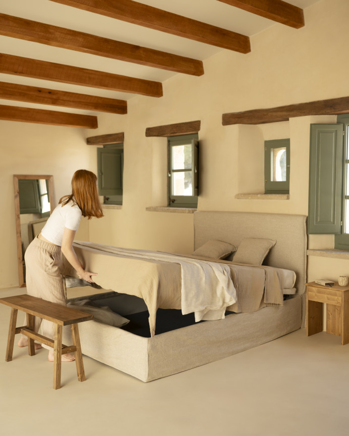 Abnehmbares Leinensofa in Beige für Matratze in verschiedenen Größen.