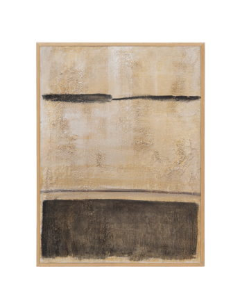 Dekoratives beiges und schwarzes Gemälde auf Baumwolle mit handbemaltem Holzrahmen, gemalt mit Ölfarbe in verschiedenen Größen.