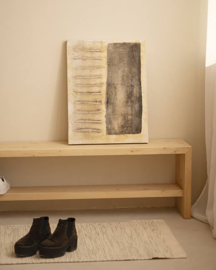 Dekoratives beige-schwarzes Gemälde auf Baumwollleinwand mit handbemaltem Holzrahmen in Ölfarben verschiedener Größen.