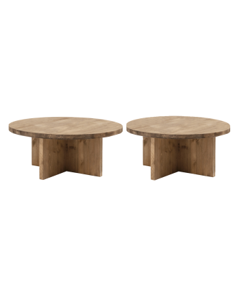 Verpacken Sie 2 runde Massivholz-Couchtische in dunklem Eichenholzton 80x80cm.