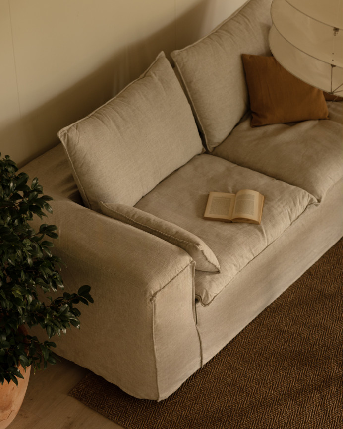 Abnehmbarer Leinensofabezug in Beige in verschiedenen Größen