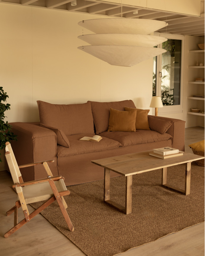 Abdeckung für ein abnehmbares Leinensofa in Terrakotta in verschiedenen Größen.