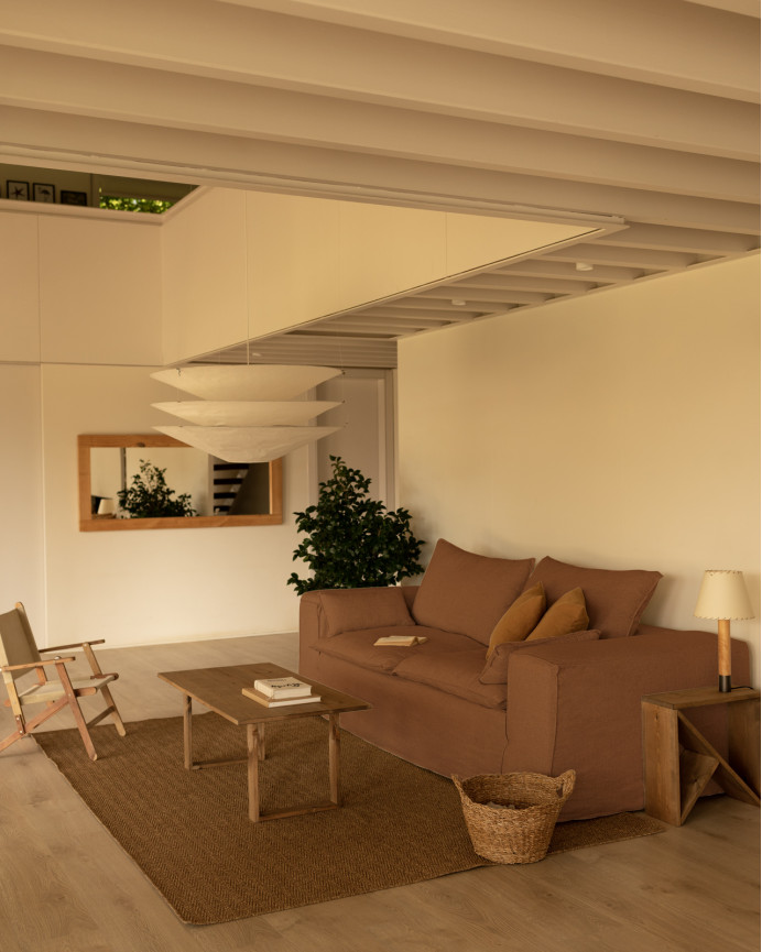 Abdeckung für ein abnehmbares Leinensofa in Terrakotta in verschiedenen Größen.