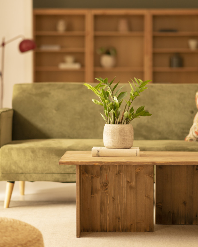 Massiver Eichholz-Couchtisch in dunkler Eichenholzfarbe, 40x100cm.
