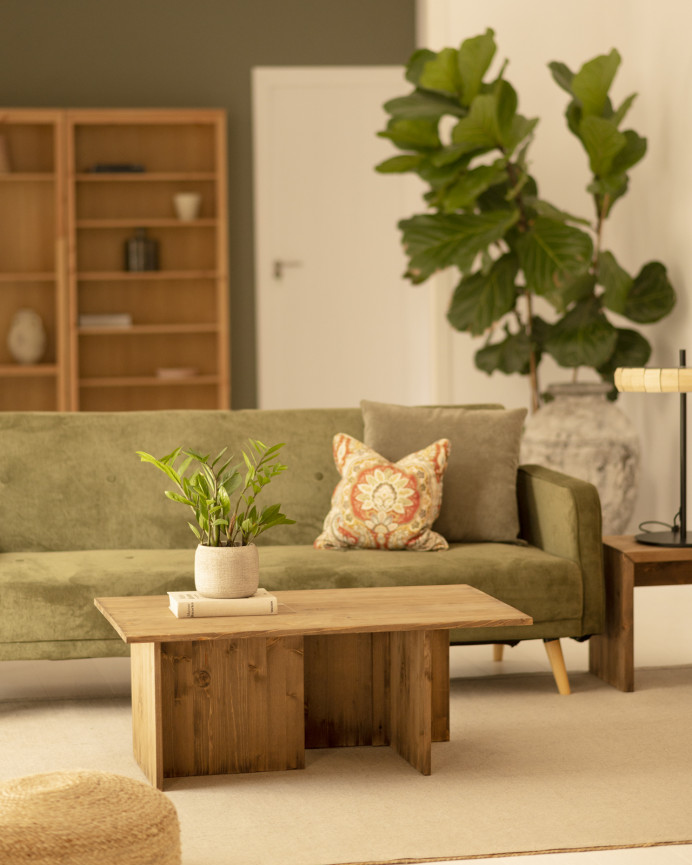Massiver Eichholz-Couchtisch in dunkler Eichenholzfarbe, 40x100cm.