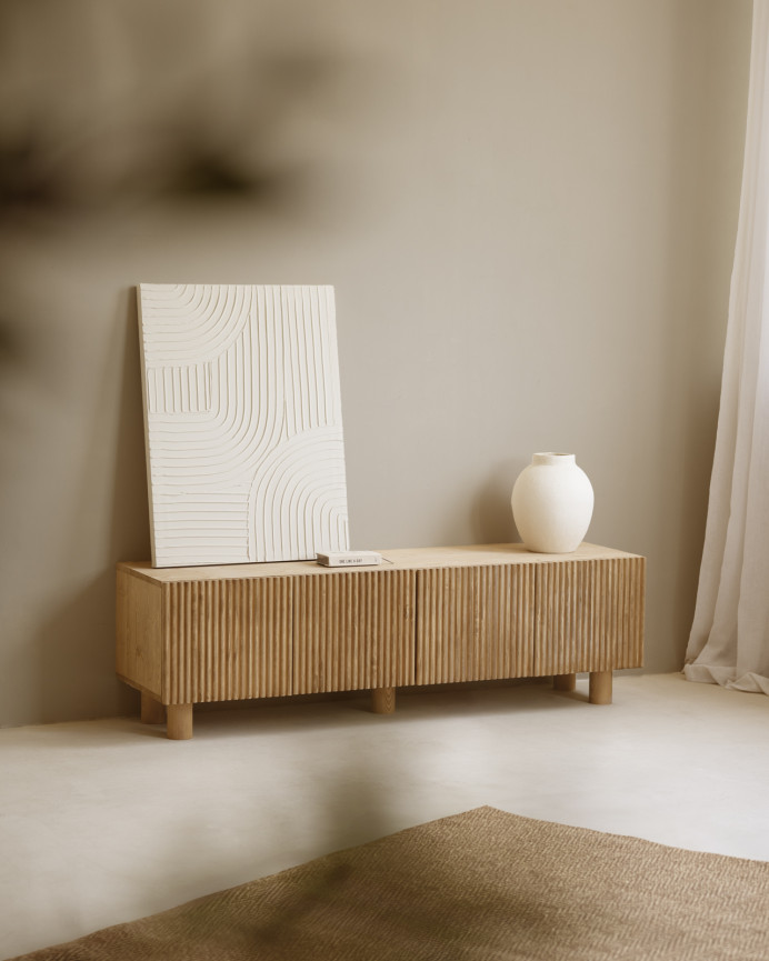 TV-Schrank aus Fichten- und Kiefernholz in mittlerer Eichenfarbe 152x42cm