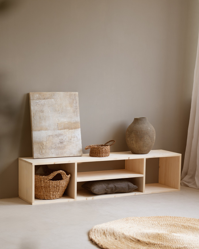 TV-Möbel aus Massivholz in natürlicher Farbe von 160x40cm.