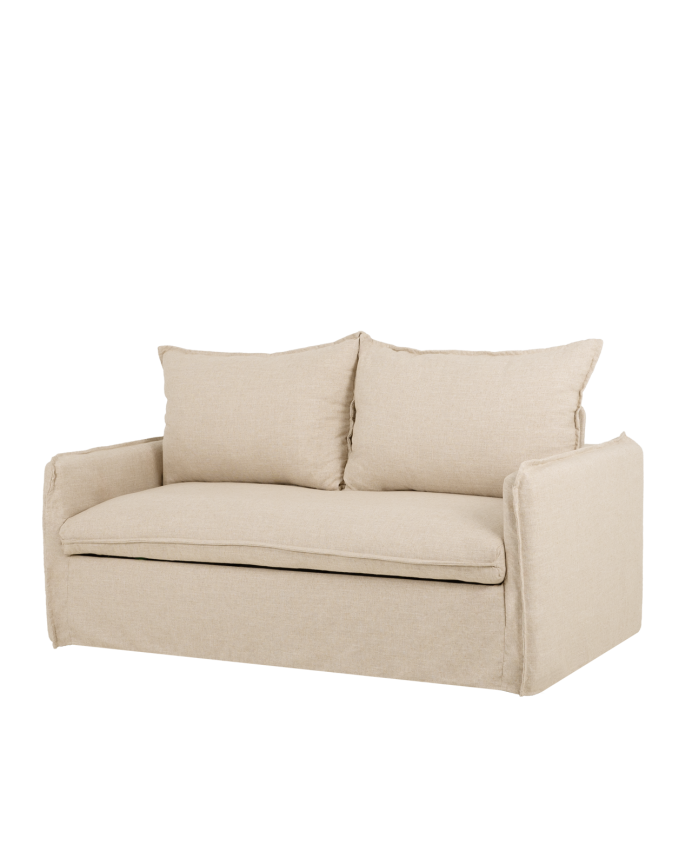 Ausziehbares Schlafsofa aus Baumwolle und Leinen in Beige, abnehmbar, 185x95cm.