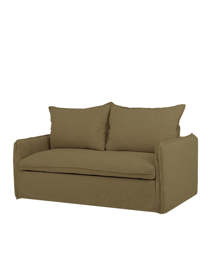 Ausziehbares Schlafsofa aus Baumwolle und Leinen, abnehmbarer Bezug in Grün, 185x95cm.