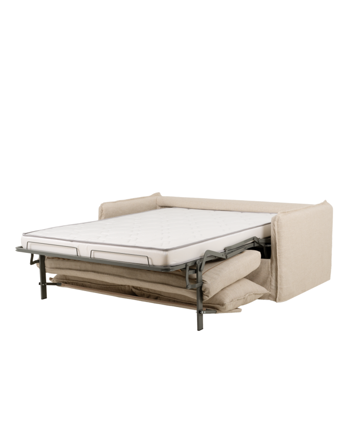 Ausziehbares Schlafsofa aus Baumwolle und Leinen in Beige, abnehmbar, 185x95cm.