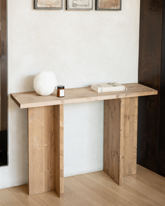 Massivholz-Konsole in dunkler Eichenfarbe, 120x80cm.