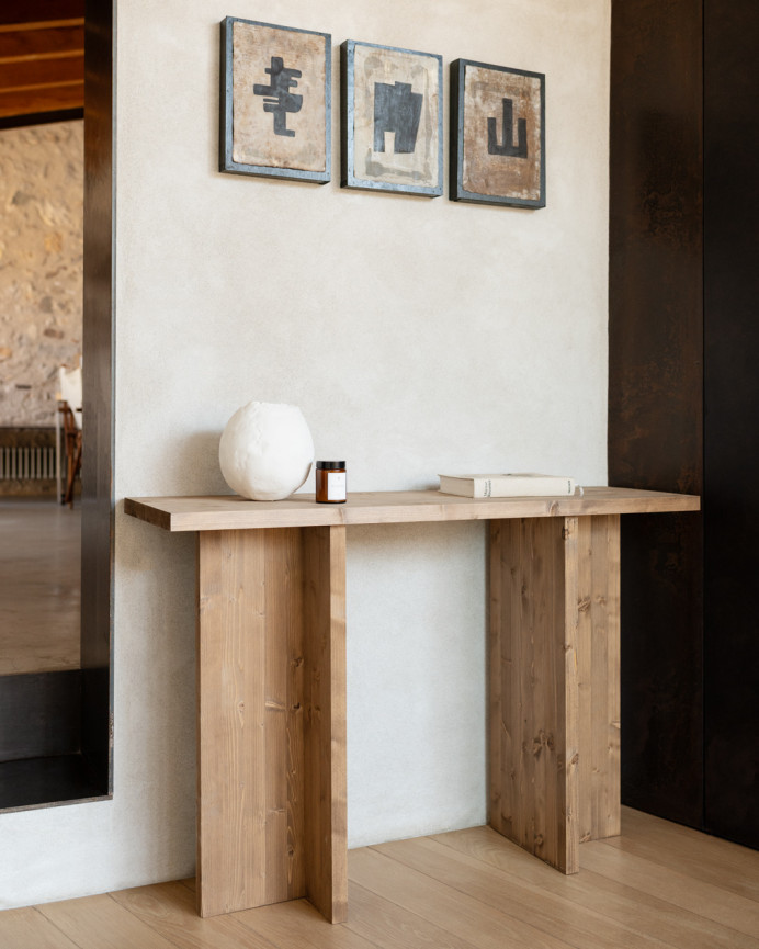 Massivholz-Konsole in dunkler Eichenfarbe, 120x80cm.