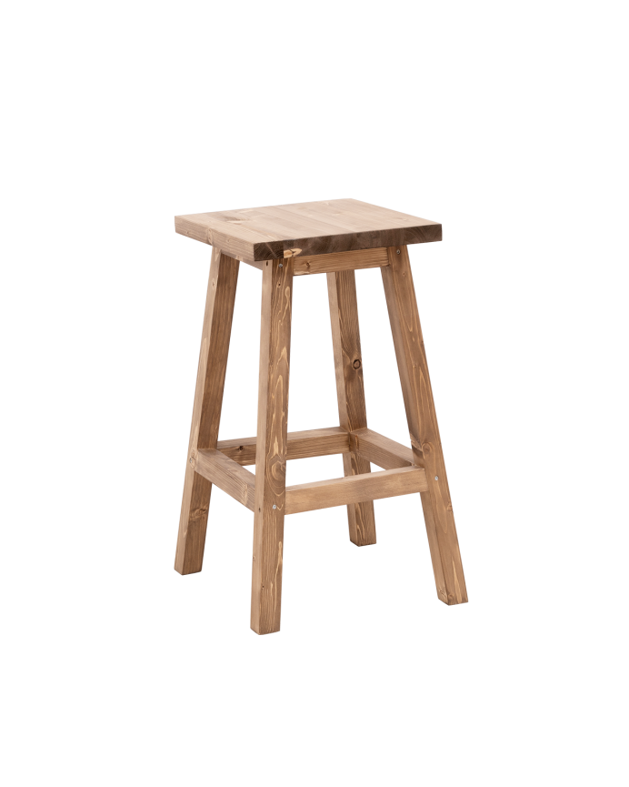 Hoher Barhocker aus massivem dunklem Eichenholz in 70 cm Höhe.
