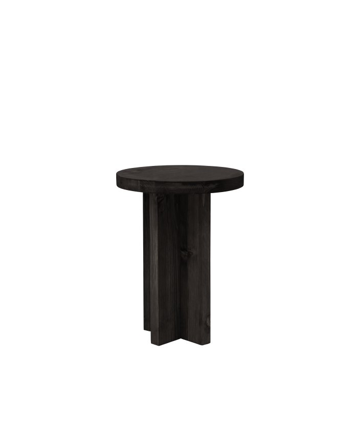 Massiver Holzhocker in Schwarztönen, 45x35cm.