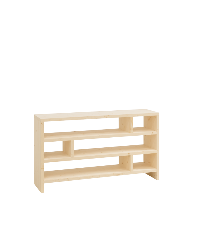 Massivholzregal in Naturtönen aus Holz, 80x140cm.