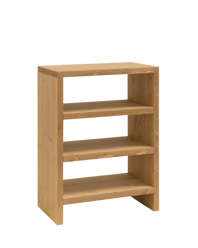 Schuhregal aus massivem Eichenholz in mittlerem Ton 80x60cm.