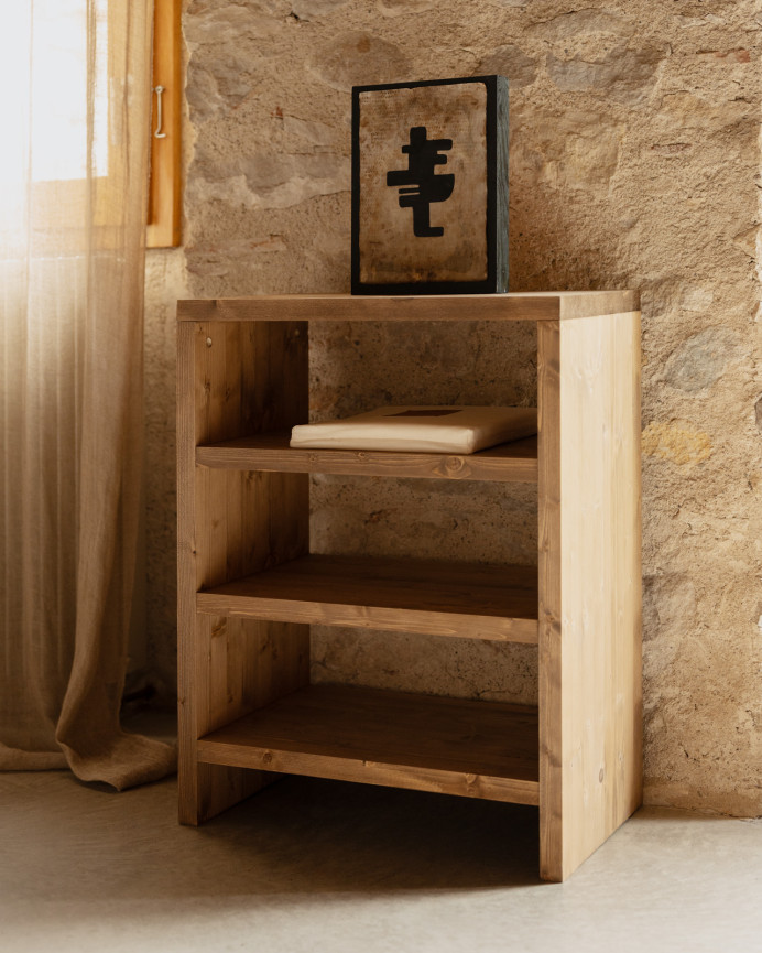 Schuhregal aus massivem Eichenholz in mittlerem Ton 80x60cm.