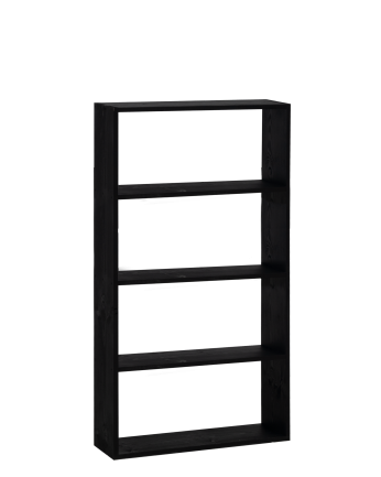 Massives Holzregal in Schwarz mit 3 Regalen.